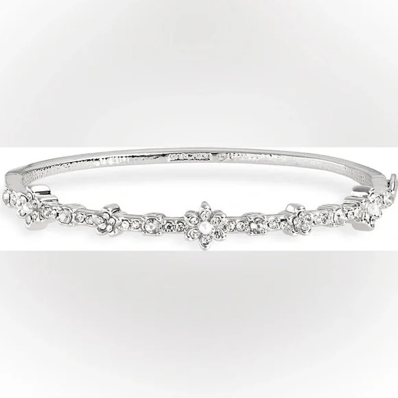 Crystal & Imitation Pearl Flower Bangle Bracelet - Picture 2 of 3